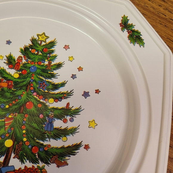 VINTAGE CHRISTMAS PLASTIC SERVING TRAY ~ 9” X 9” Christmas Tree Design - Picture 5 of 9